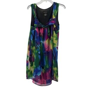 Lane Bryant Watercolor Sleeveless Dress Green Blue 16 Artsy Spring Flowy Chiffon
